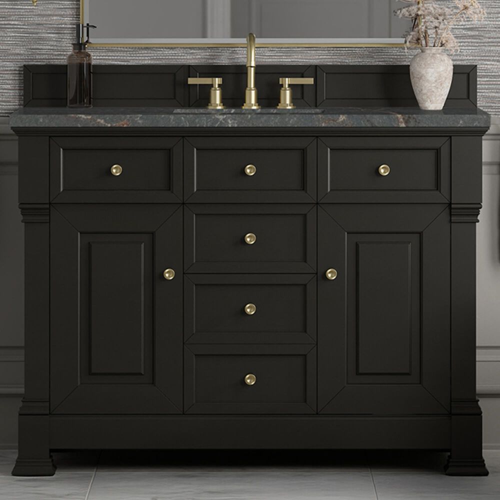 James Martin Vanities Brookfield 48" Single Bathroom Vanity in Black Onyx with 3 cm Parisien Bleu Silestone Top, Rectangle Sink and FreePower Wireless Charger, , large