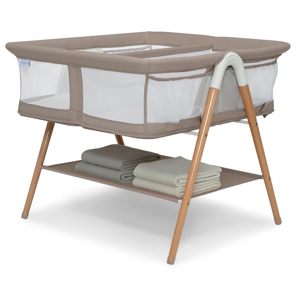 Delta Children Bondi Beechwood Twin Bassinet in Tan, , large