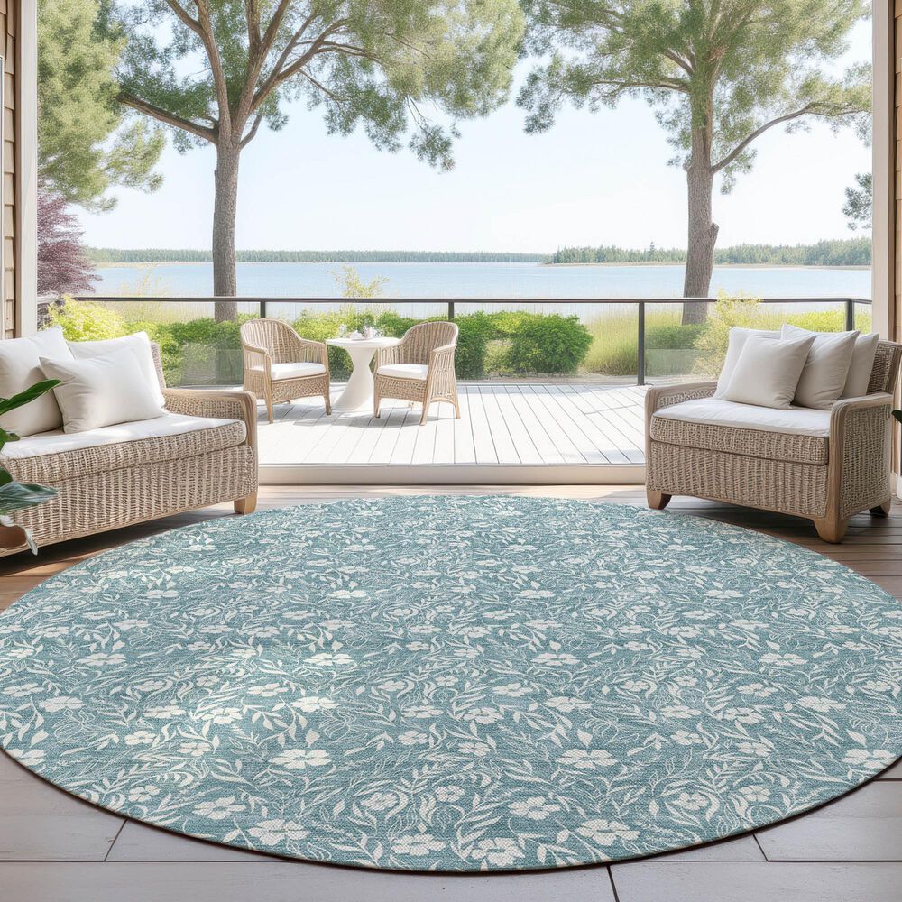Dalyn Rug Company Soft Essentials Floral Teal 8' Round Indoor/Outdoor Area Rug, , large