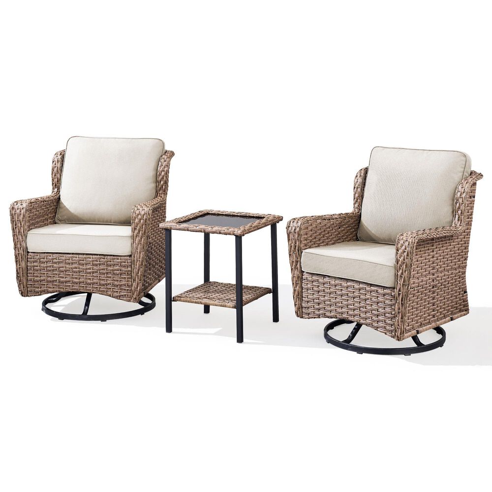 Sunwell Garden 3-Piece Patio Swivel Glider Set with 21.7" Side Table in Beige, , large