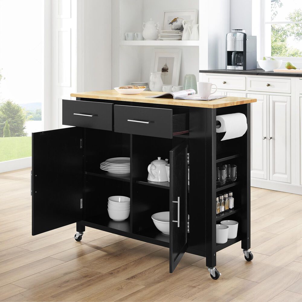 Crosley Furniture Savannah Kitchen Island/Cart in Black Nebraska