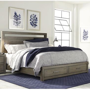 Riva Ridge Modern Loft King Panel Storage Bed in Greystone with USB Ports, , large