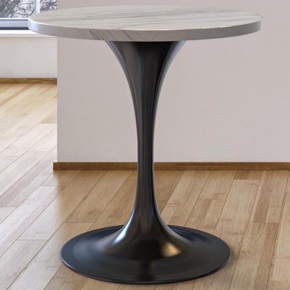 Leisuremod LeisureMod Verve Collection 27 Round Dining Table, Black Base with Laminated White Marbleized Top, , large