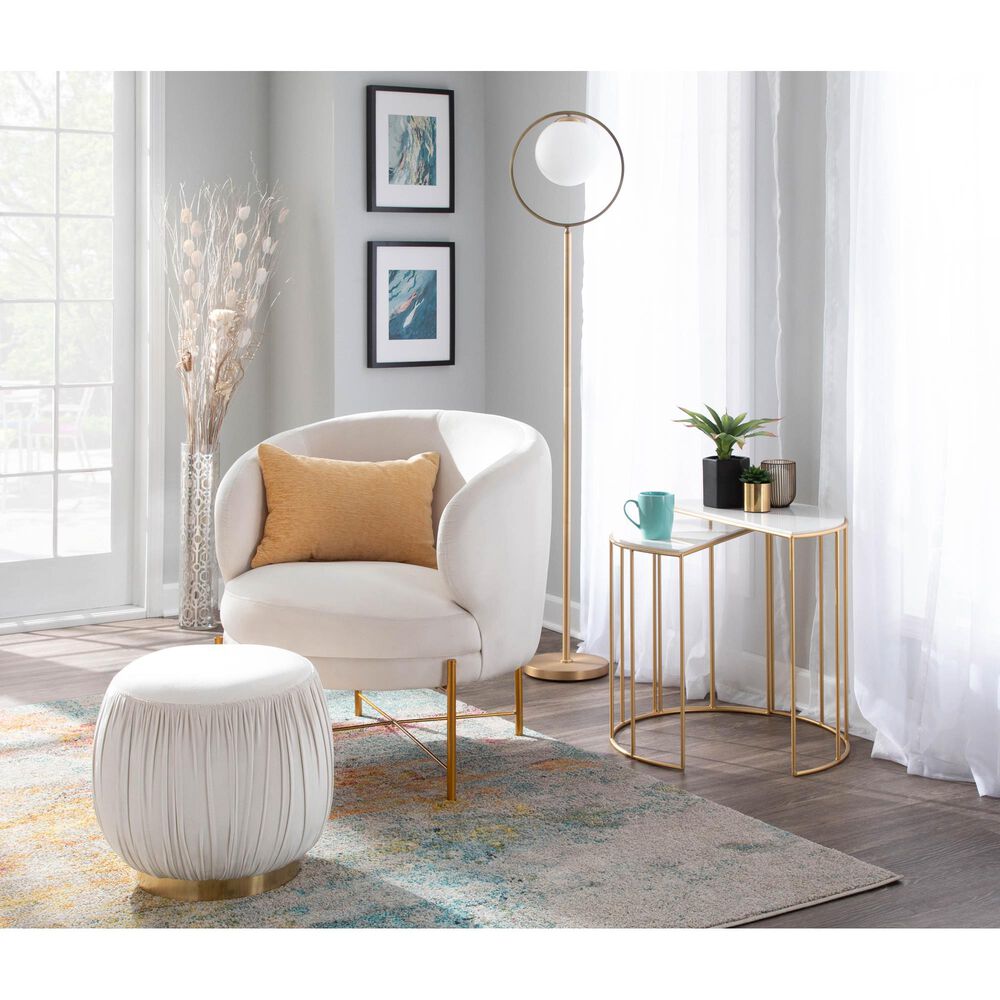 Lumisource Ruched Ottoman in Cream Velvet and Gold, , large