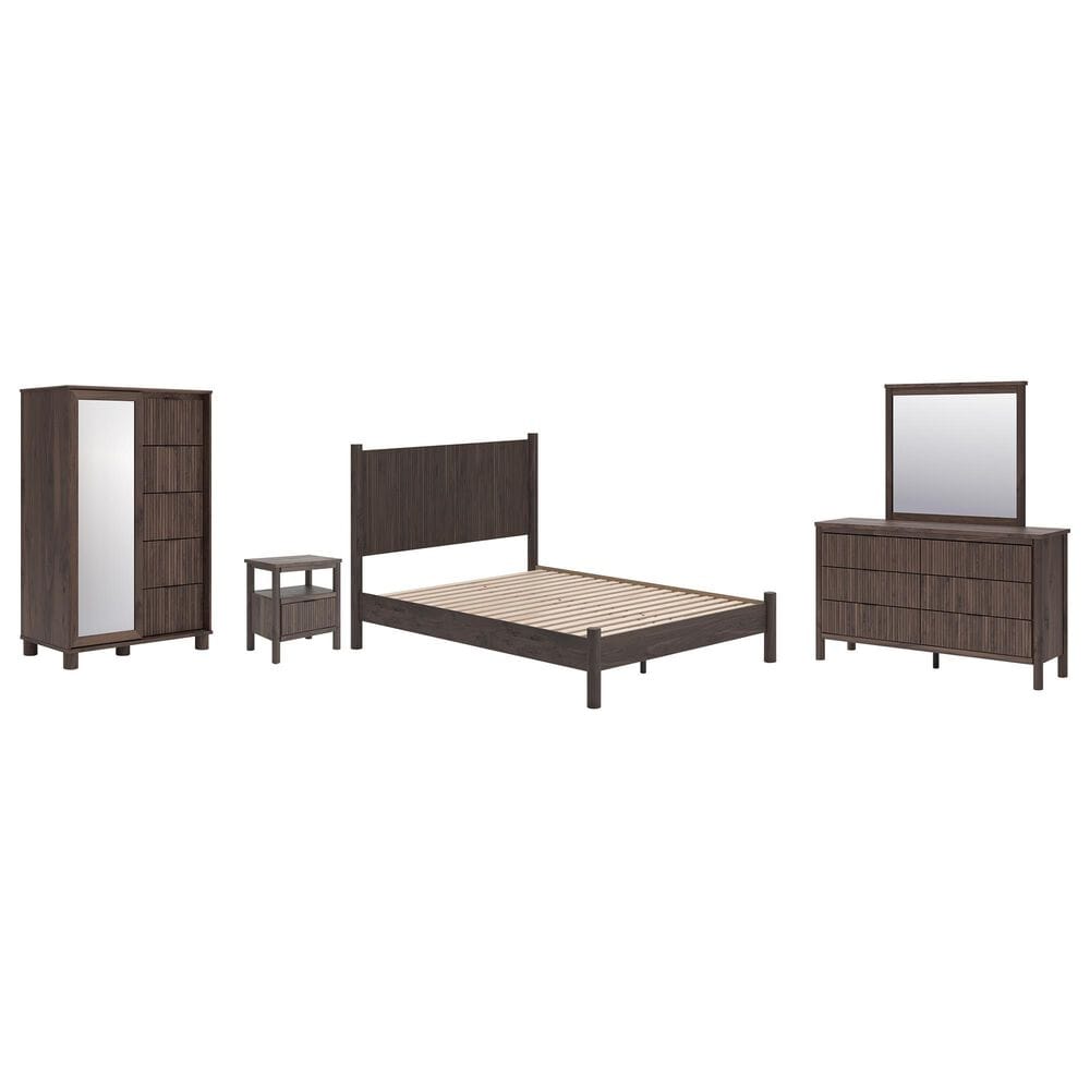 Ashley 5-Piece Queen Panel Platform Bedroom Set in Rich Brown, , large