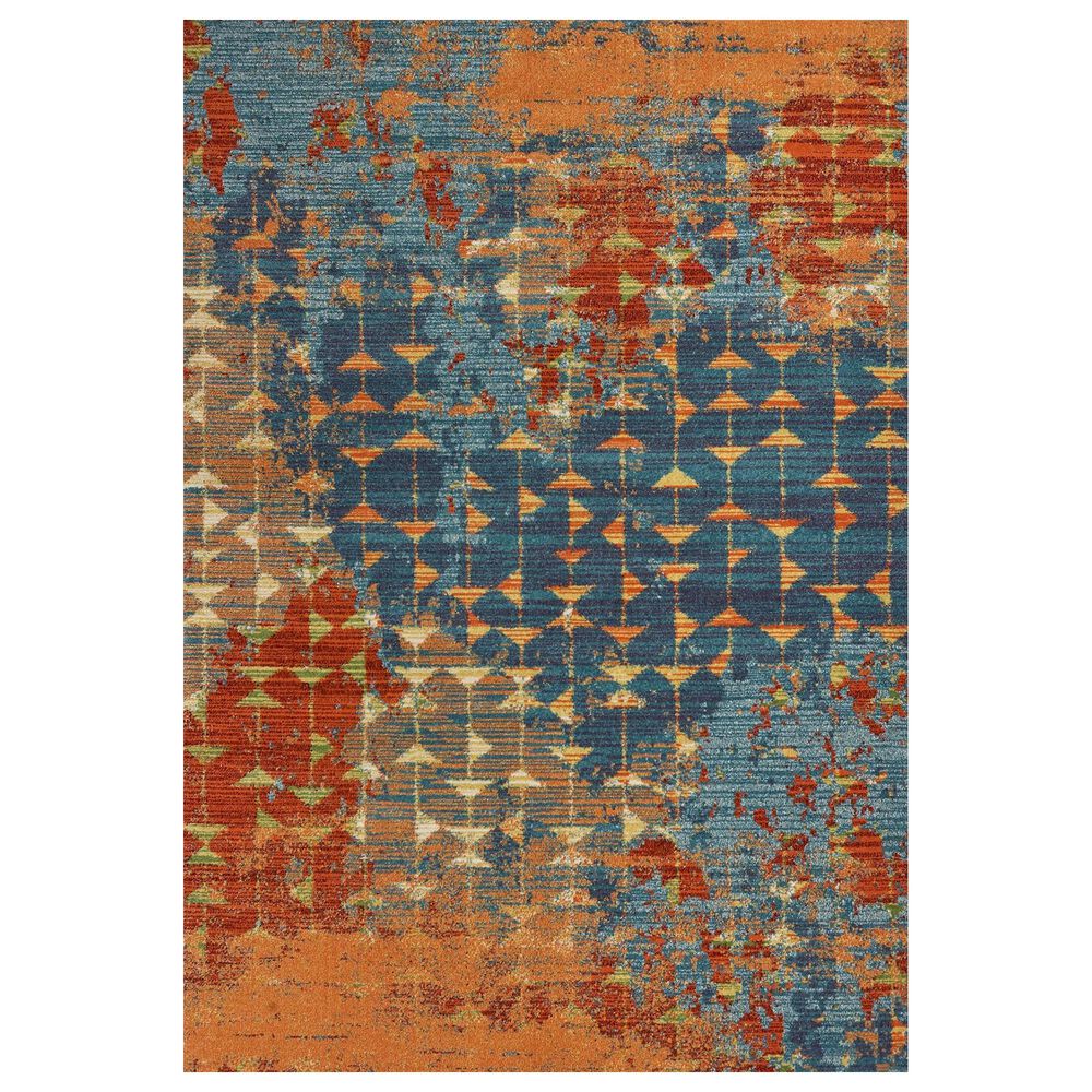 Kas Oriental Rugs Illusions Elements 3"3" x 4"11" Blue and Coral Area Rug, , large