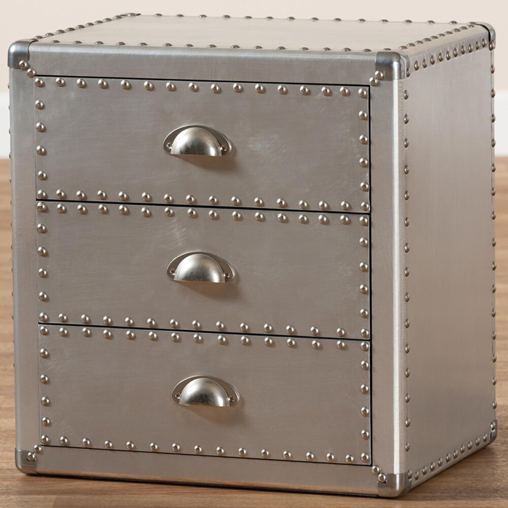 Baxton Studio Armel 3-Drawer Nightstand in Silver, , large