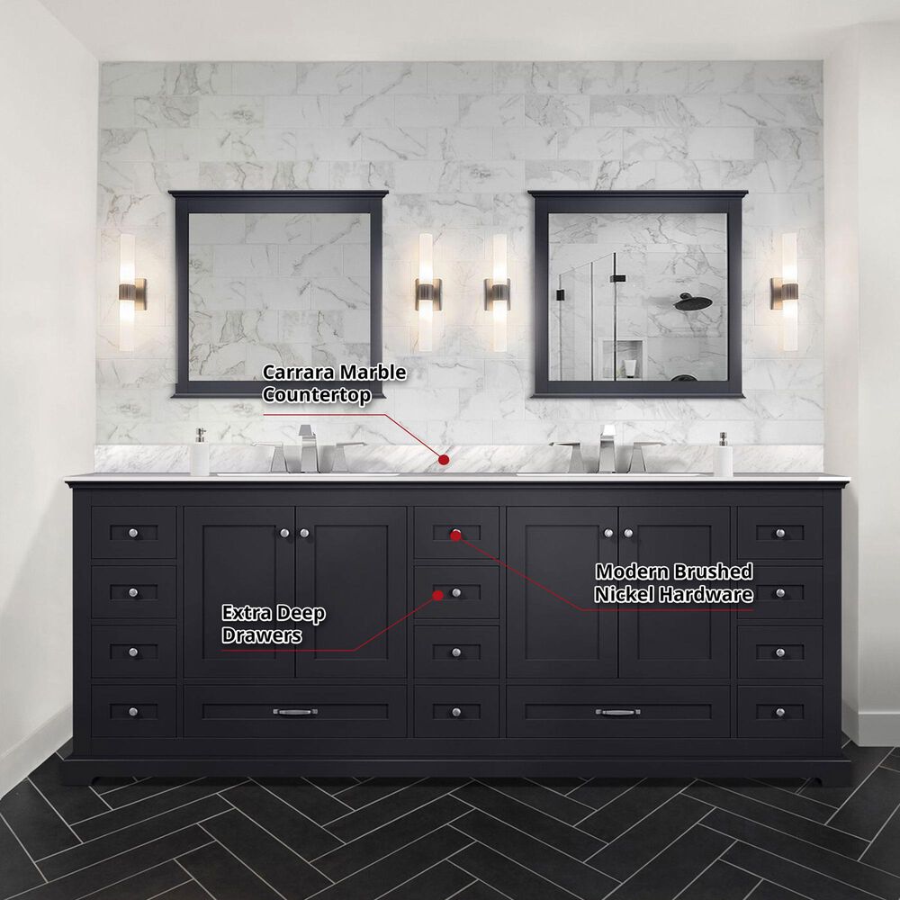 Lexora Home Dukes 84&quot; Double Bathroom Vanity in Espresso with 2 cm White Carrara Marble Top and Rectangular Sinks, , large