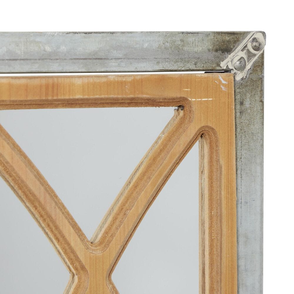 Maple and Jade 52&quot; x 15&quot; Geometric Window Pane Inspired Panel Wall Mirror in Galvanized Silver and Brown, , large
