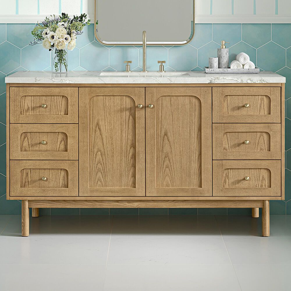 James Martin Vanities Laurent 60&quot; Single Bathroom Vanity in Light Natural Oak with 3 cm Victorian Silver Quartz Top and Rectangular Sink, , large