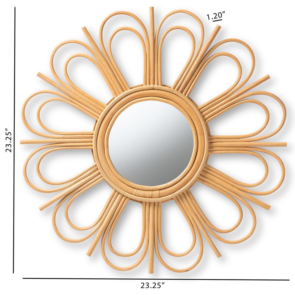 bali &amp; pari Sakura Rattan Accent Wall Mirror in Natural Brown, , large