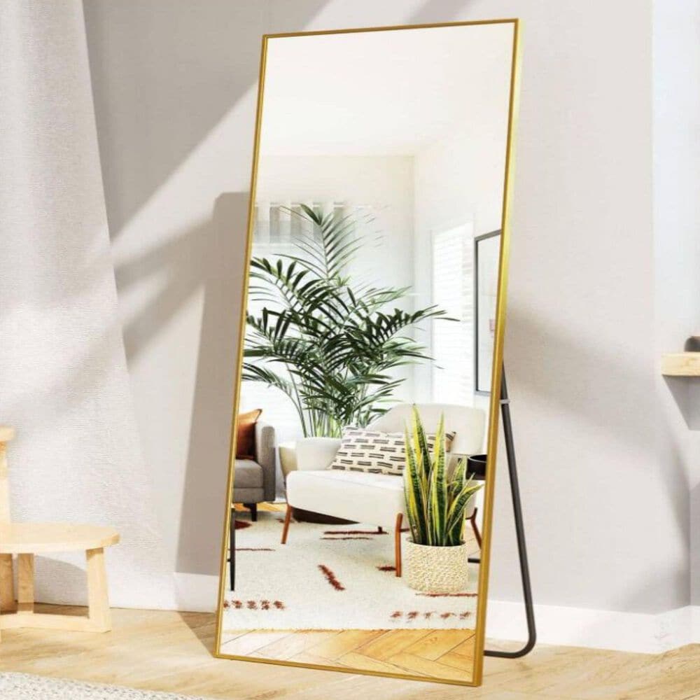 HOMLUX 58" x 18" Rectangular Leaning Floor Mirror in Gold, , large