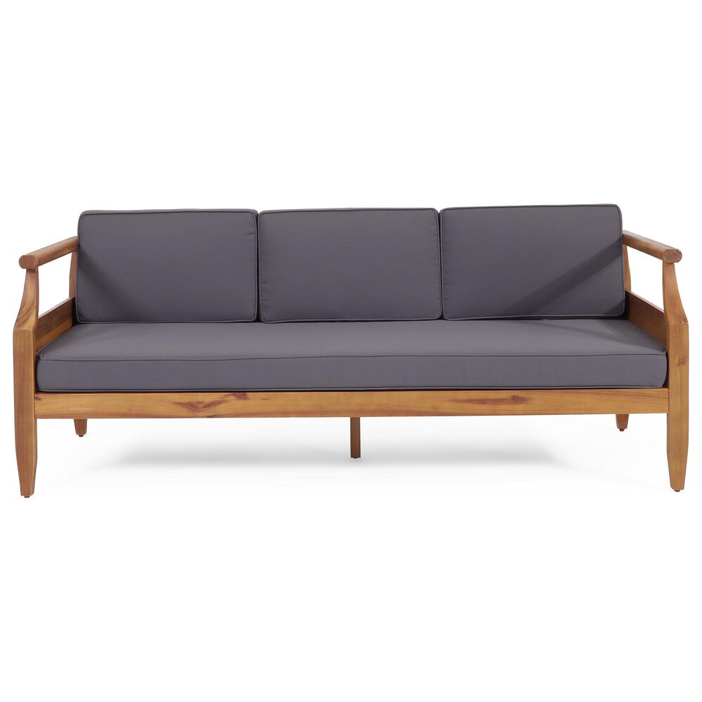 Hearth and Haven Aston Outdoor Sofa with Teak Frame in Gray, , large