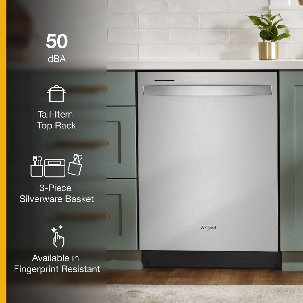 Whirlpool 24" Built-In Dishwasher with AI Intelligent Wash and Tall Top Rack in Fingerprint Resistant Stainless Steel, , large