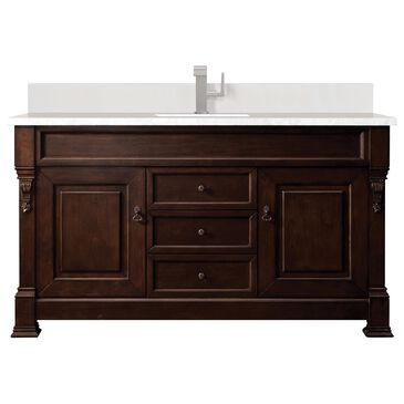 James Martin Vanities Brookfield 60" Single Bathroom Vanity in Burnished Mahogany with Single Hole 3 cm White Zeus Quartz Top and Rectangular Sink, , large