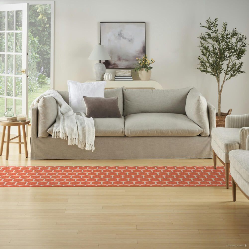 Nourison Twist Reversible 2&#39;2&quot; x 12&#39; Coral Indoor/Outdoor Runner, , large