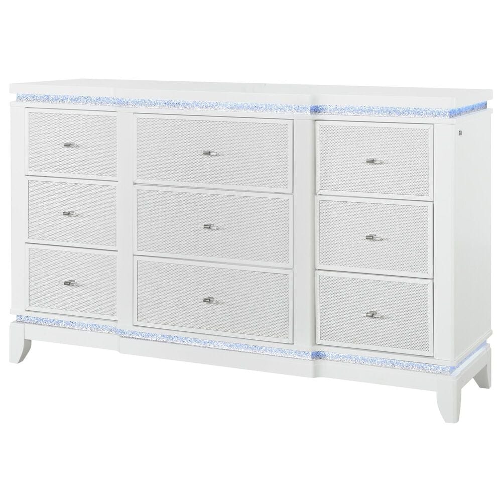Global Furniture USA Alina 9-Drawer Dresser Only in White with LED, , large