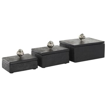 Maple and Jade 3-Piece Decorative Box Set with Knob in Black and Silver, , large