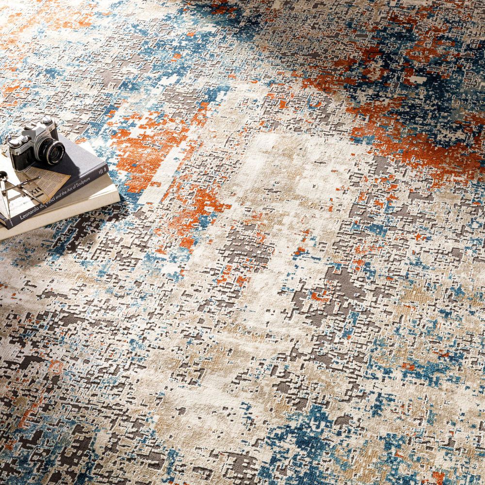 Surya Pune Deep Teal, Sky Blue, Light Beige, Tan, Dark Brown and Burnt Orange 8&#39;10&quot; x 12&#39;4&quot; Area Rug, , large