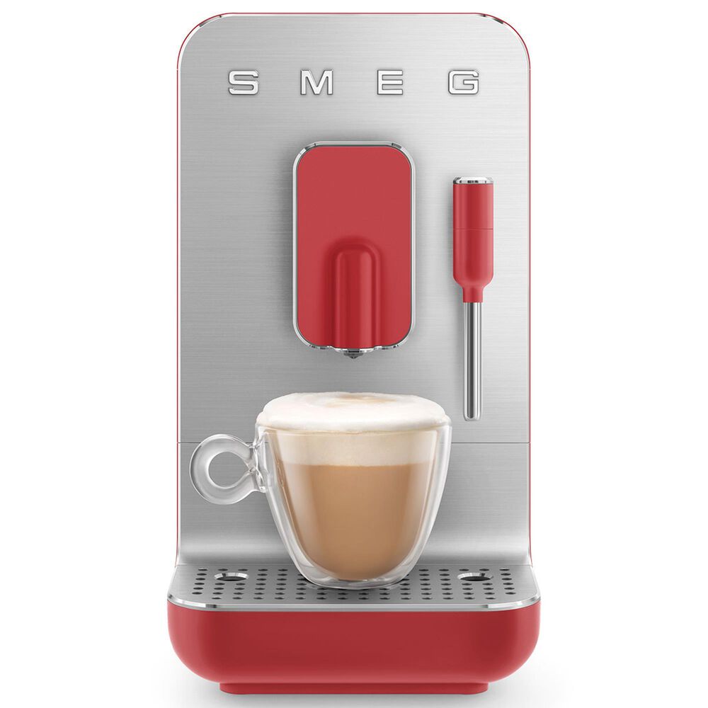 Smeg 47.34 Oz Automatic Coffee Machine Steam Wand in Red and Smoky Gray