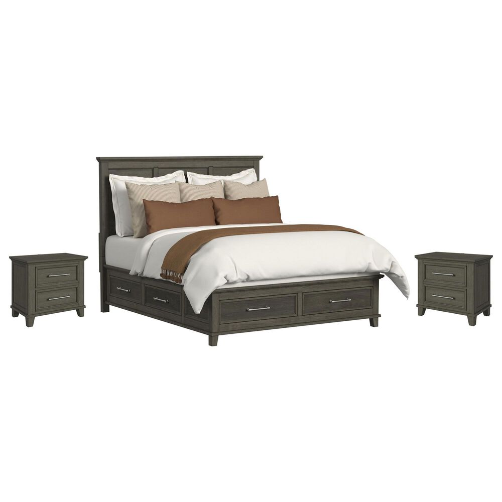 Mayberry Hill Canterbury King Storage Bed with Two Nightstands in Grey, , large