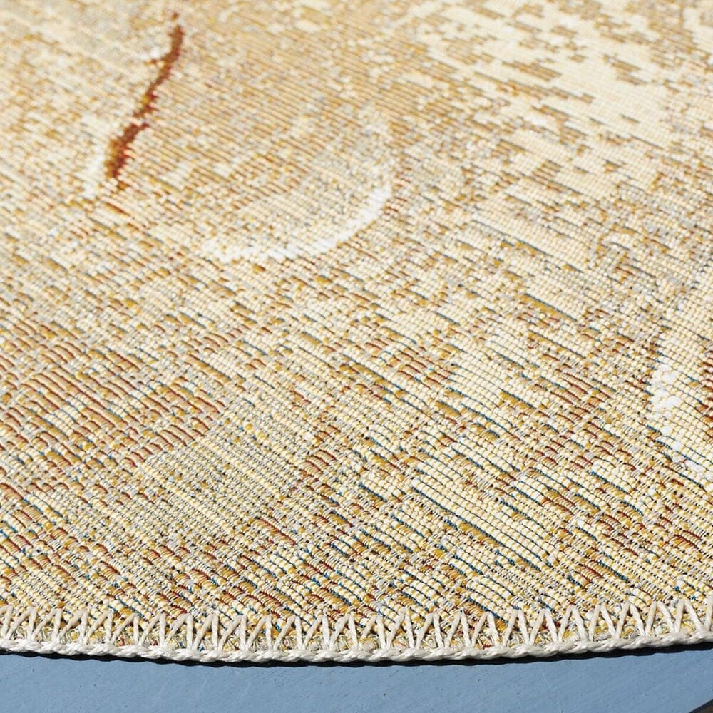 Safavieh Barbados Tropical Beach  5'3" Round Gold and Blue Indoor/Outdoor Area Rug, , large