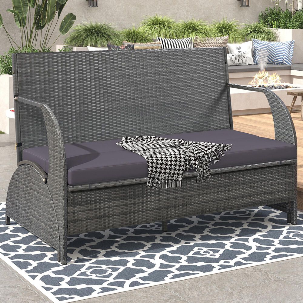 Hearth and Haven U Style Outdoor Loveseat with Convertible Seating in Gray, , large