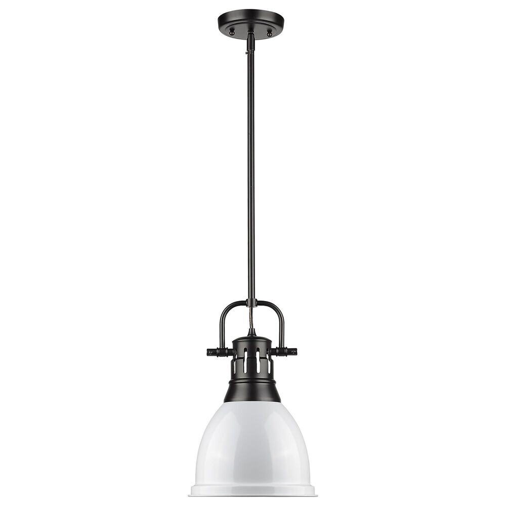 Golden Lighting Duncan Small Pendant in White with Rod in Matte Black, , large