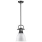 Golden Lighting Duncan Small Pendant in White with Rod in Matte Black, , large
