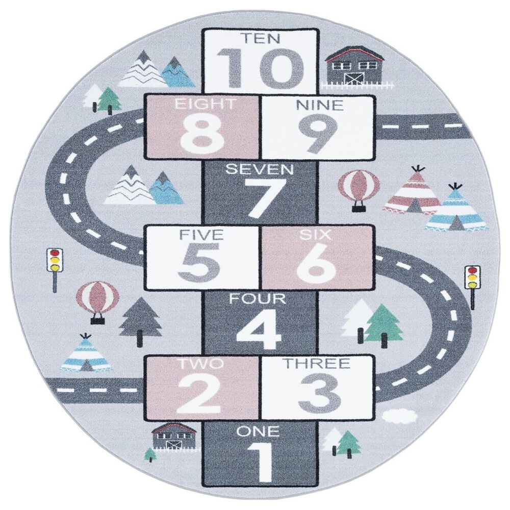 Safavieh Kids Playhouse 5" Round Grey and Pink Rug, , large