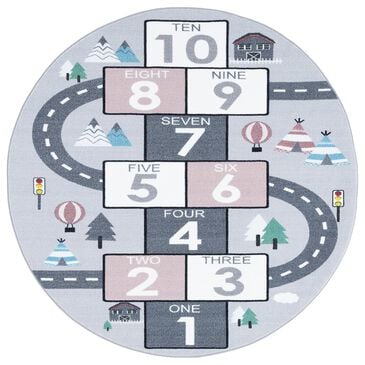 Safavieh Kids Playhouse 5" Round Grey and Pink Rug, , large
