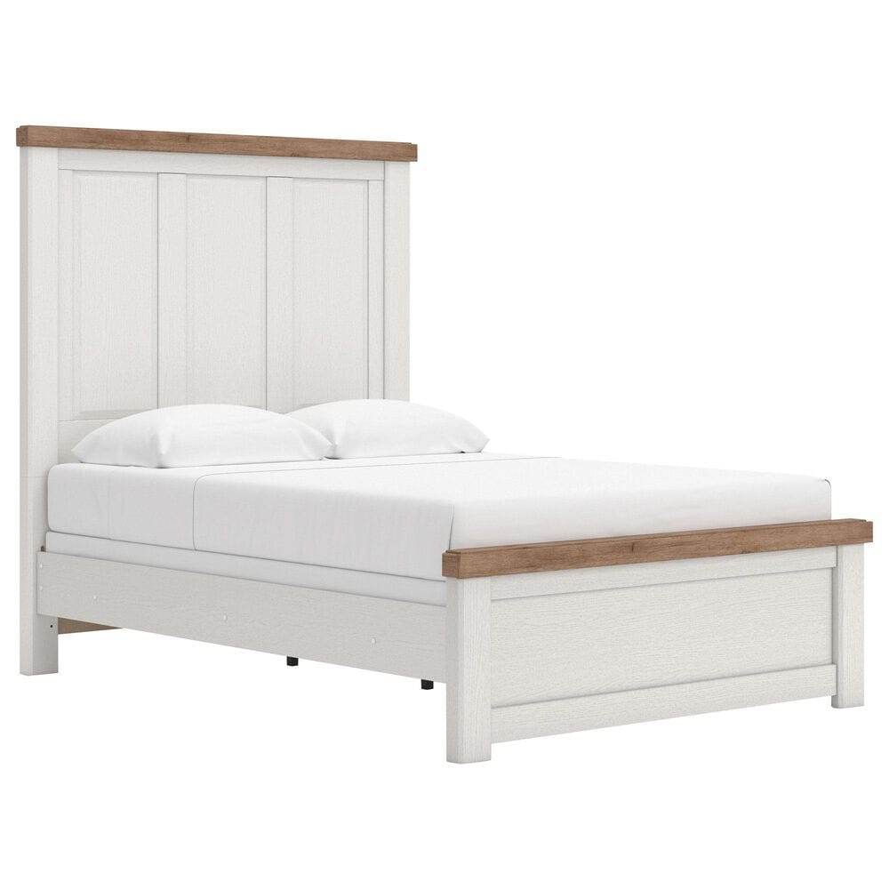 Ashley Savonport Modern Farmhouse Full Panel Bed in White and Brown, , large