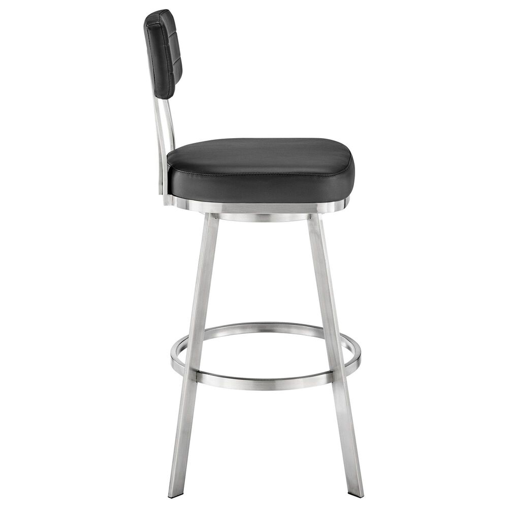 Blue River Benjamin Swivel Counter Stool with Black Cushion in Brushed Stainless Steel, , large