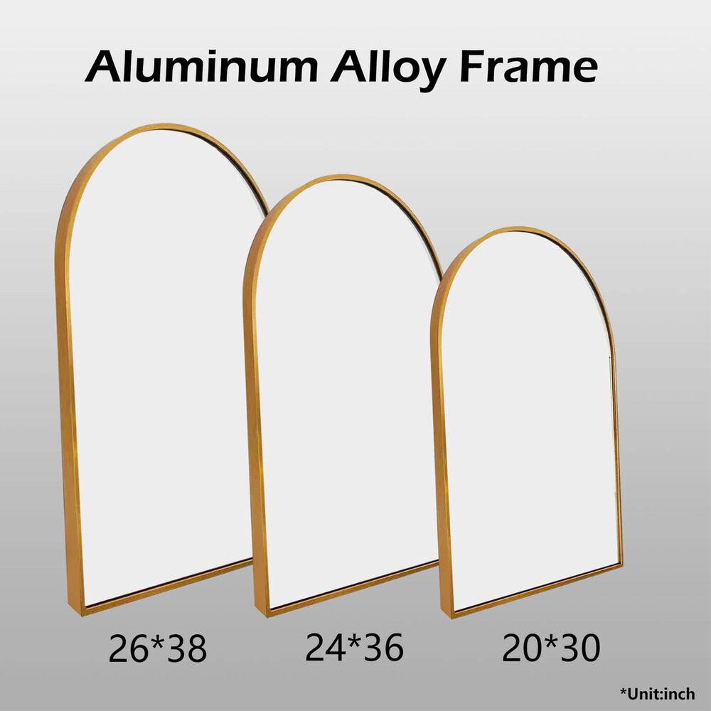 HOMLUX 20" x 30" Arched Mantle Mirror in Gold, , large