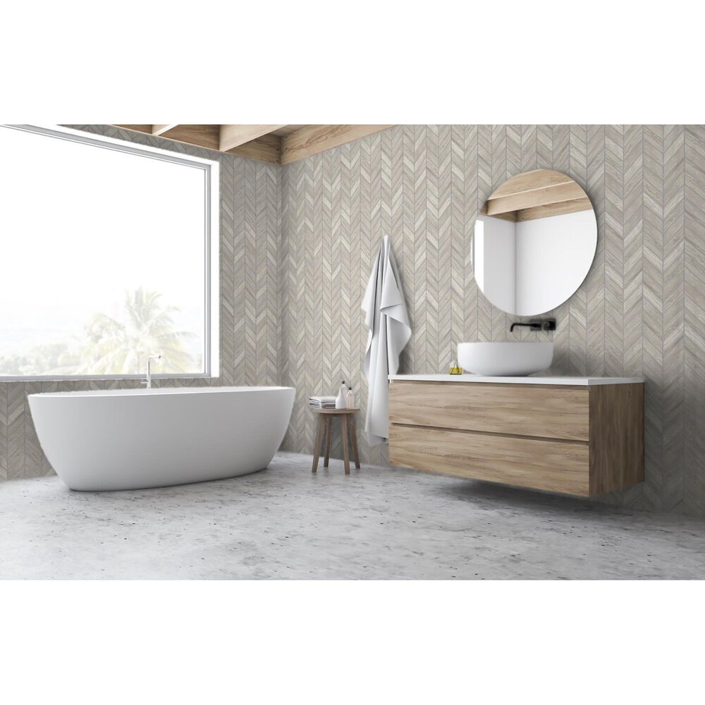 Emser Metro Cream 12&quot; x 12&quot; Chevron Honed Limestone Mosaic Sheet, , large