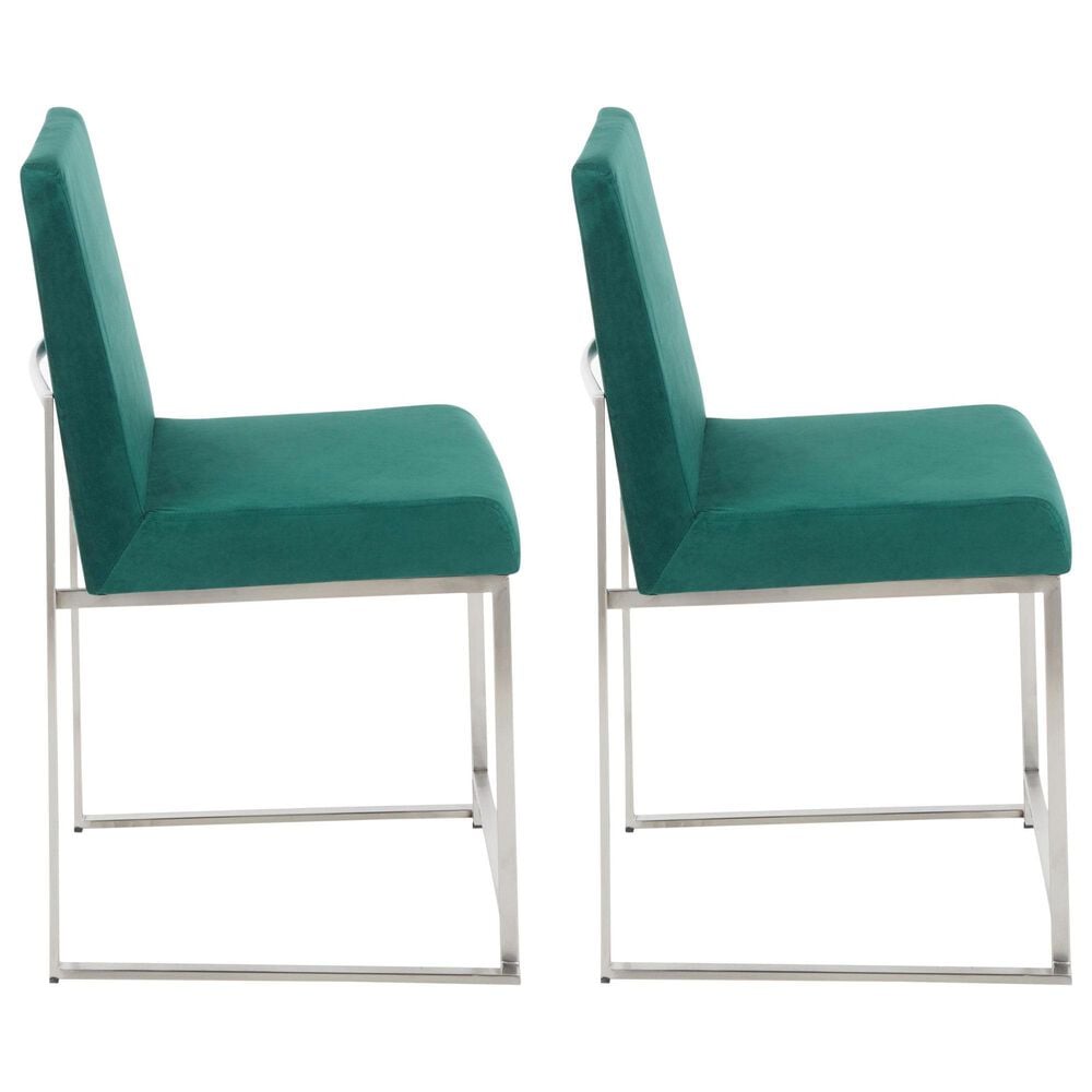 Lumisource Fuji Side Chair with Green Cushion in Brushed Stainless Steel &#40;Set of 2&#41;, , large