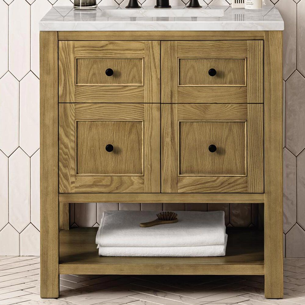 James Martin Vanities Breckenridge 30&quot; Single Bathroom Vanity in Light Natural Oak with 3 cm Victorian Silver Quartz Top and Rectangular Sink, , large