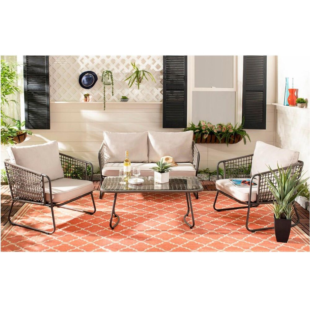 Safavieh Benjin 4-Piece Conversation Set in Grey and Beige, , large