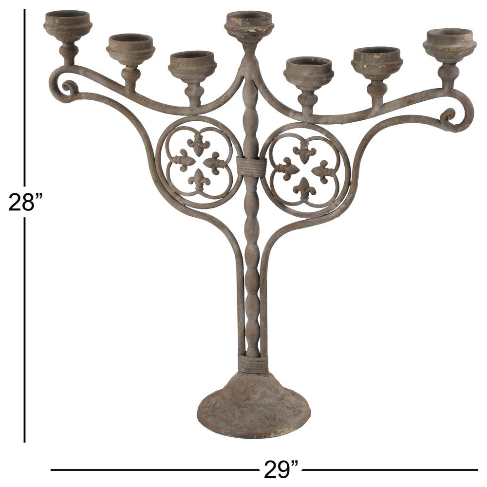 Maple and Jade 7-Light Vintage Scrolled Candelabra in Light Brown, , large