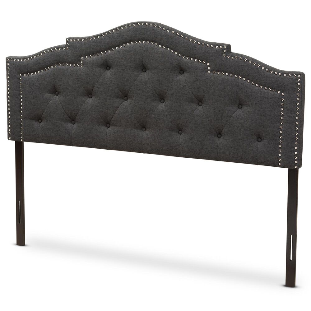 Baxton Studio Edith Queen Upholstered Panel Headboard in Dark Grey, , large