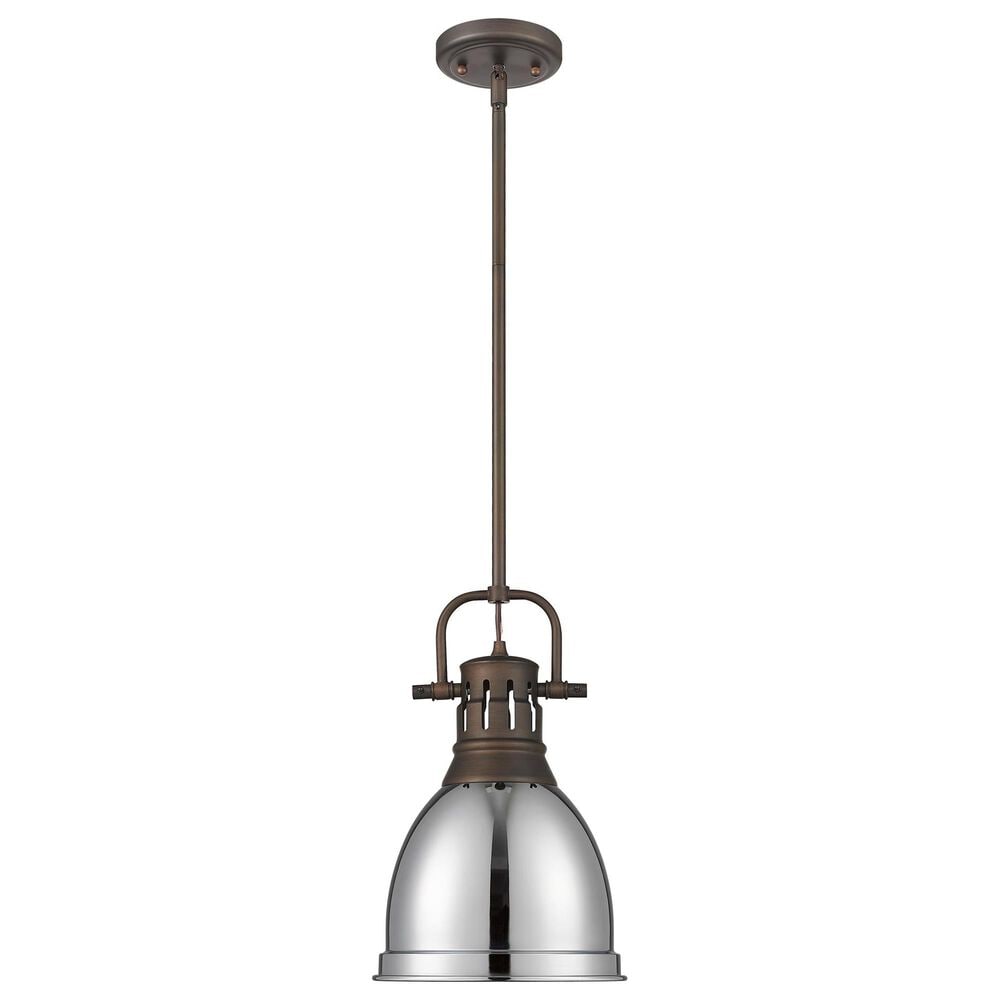 Golden Lighting Duncan 1-Light Small Pendant with Rod and Chrome Shade in Rubbed Bronze, , large