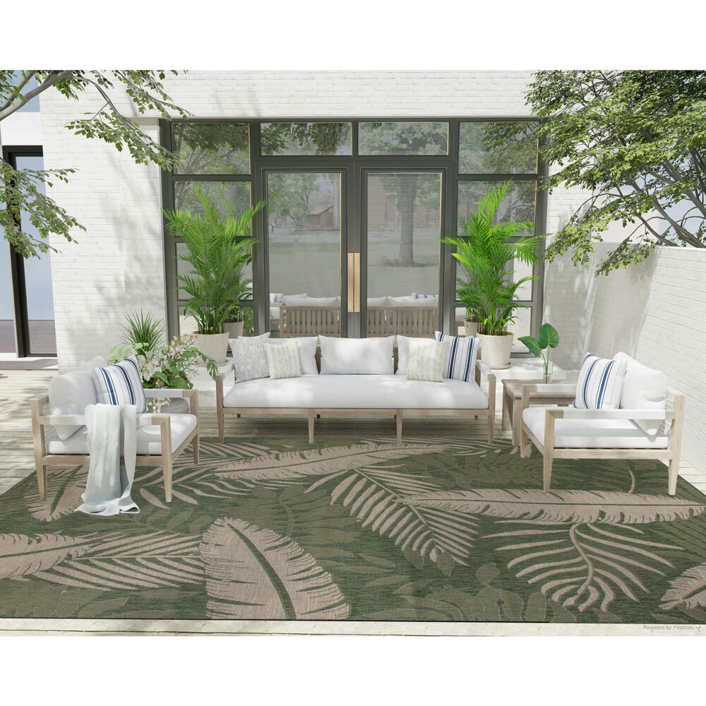 Nourison Garden Oasis GOA02 Green and Ivory 9&#39; x 12&#39; Indoor/Outdoor Area Rug, , large