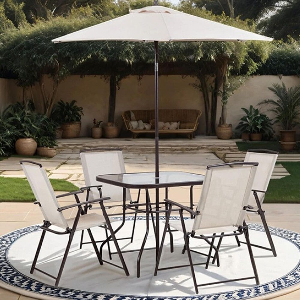 Furniture of America Nuri 6-Piece Outdoor Dining Set with Umbrella in Black, , large