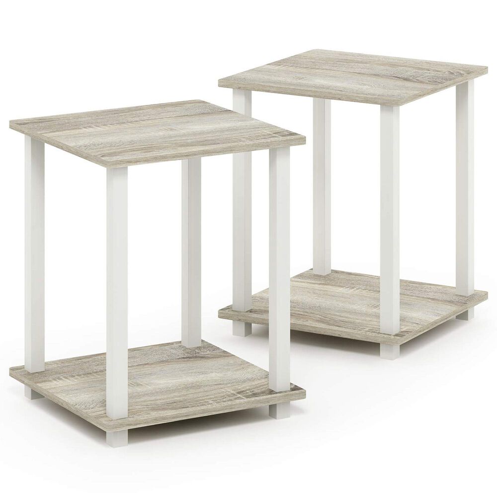 HOMLUX 2-Tier End Table in Sonoma Oak and White (Set of 2), , large