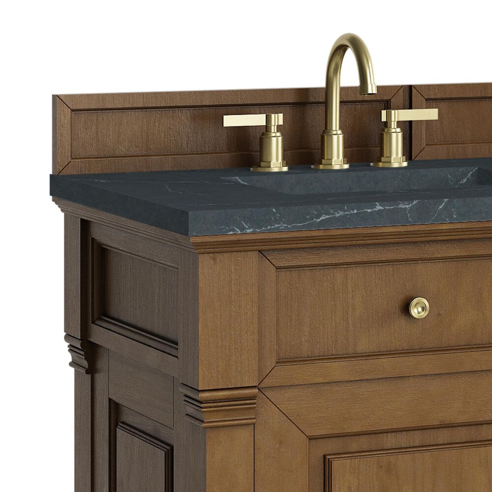 James Martin Vanities Brookfield 60" Double Bathroom Vanity in Honey Oak with 3 cm Charcoal Soapstone Quartz Top and Rectangular Sinks, , large