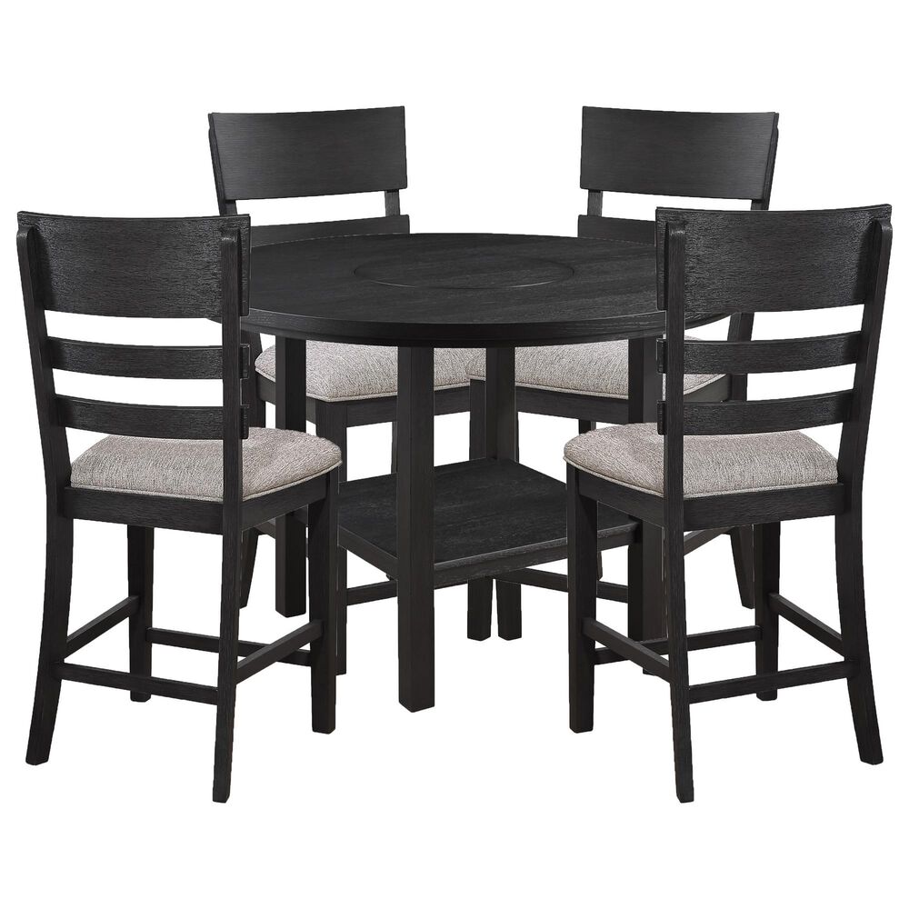 Crown Mark 5 Piece Counter Height Dining Set in Black Finish and Charcoal Upholstery, , large