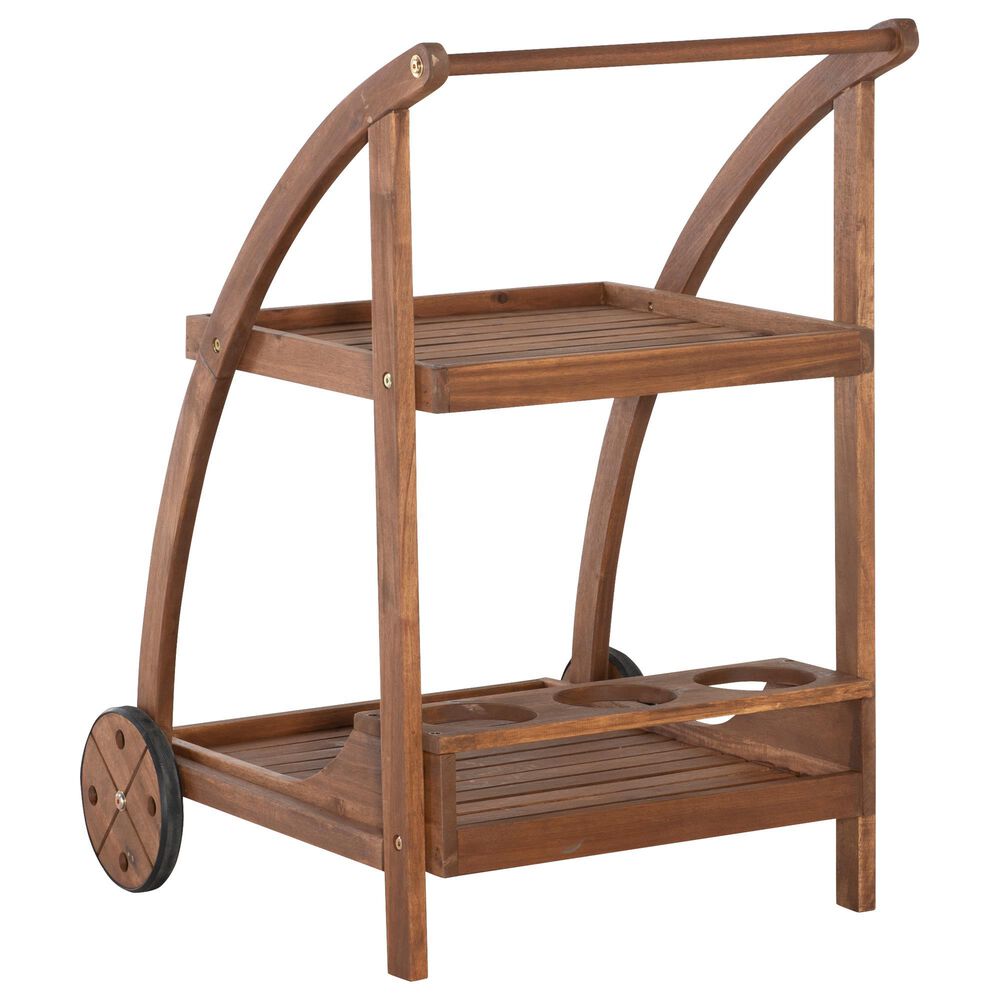 Linon Home Decor Catalan Patio Trolley Cart in Warm Acorn, , large