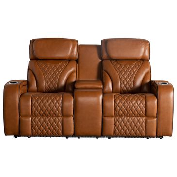 Aurora Furnishings Power Recliner Loveseat with Power Headrest in Livorno Nutmeg, , large