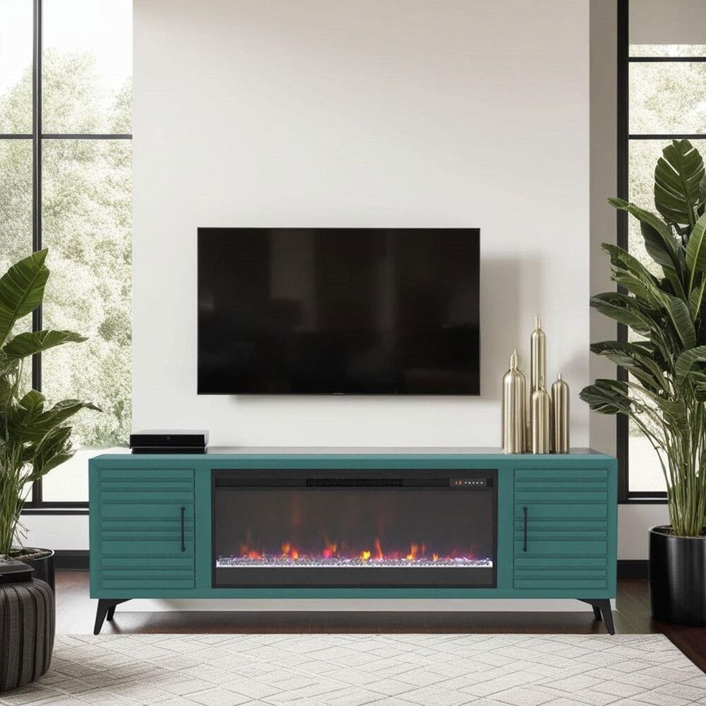 Legends Home Malibu 78&quot; Fireplace TV Stand in Teal and Black, , large