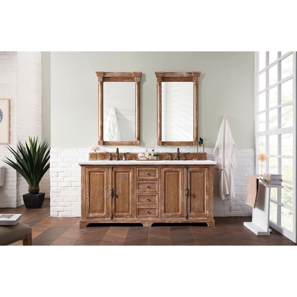 James Martin Vanities Providence 72&quot; Double Bathroom Vanity in Driftwood with 3 cm Arctic Fall Solid Surface Top and Rectangular Sinks, , large